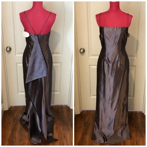 Wtoo Back Pleat Spaghetti Strap Purple Gown Dress